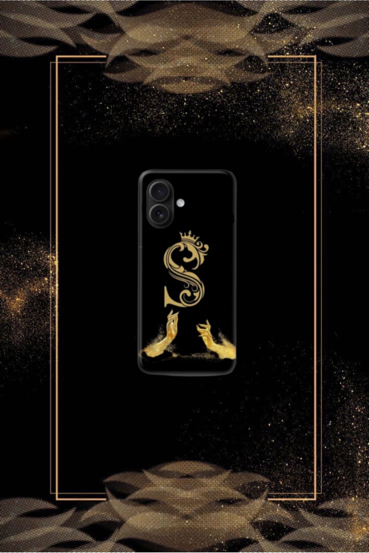 cover shopp Siyah Desenli Gold S Harfi 16 Plus