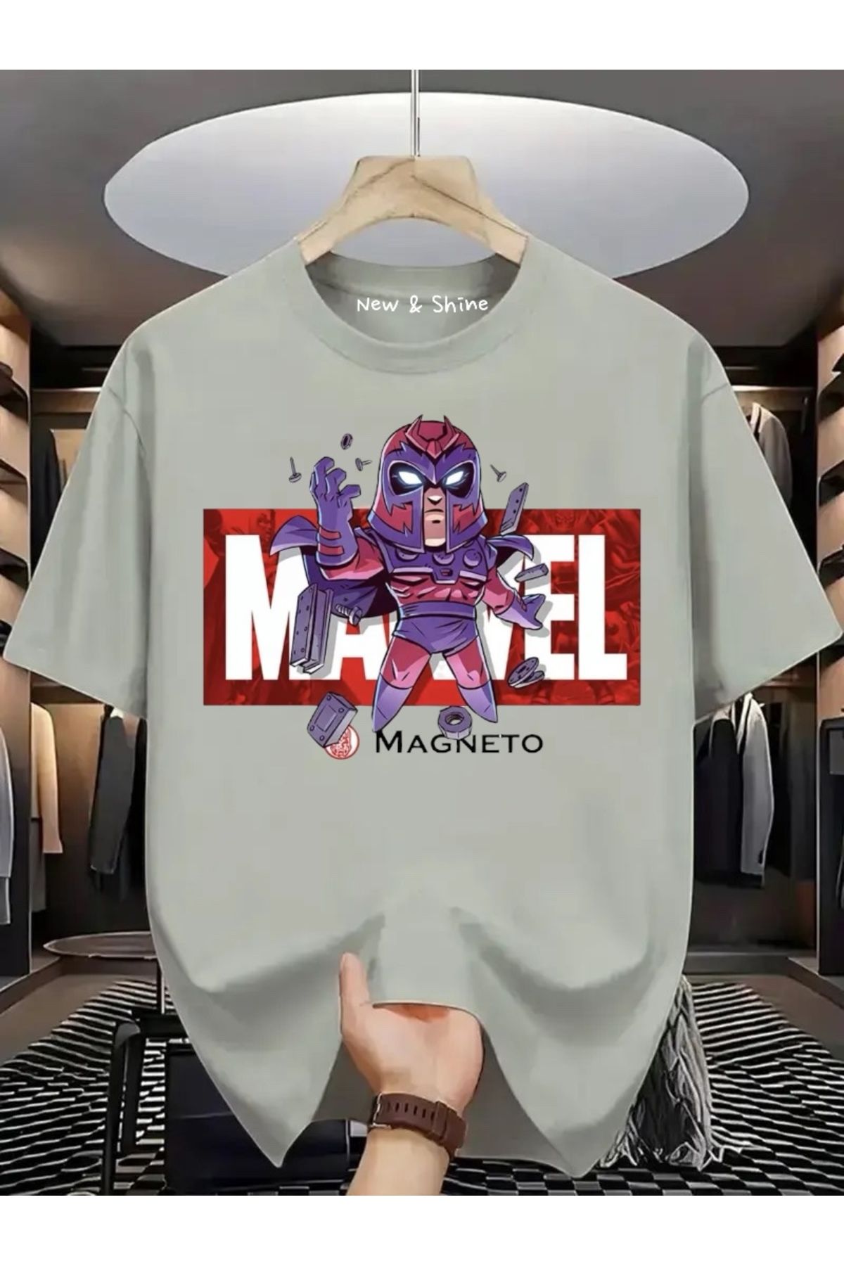New Shine Süper Kahraman Magneto Baskılı Oversize T-Shirt
