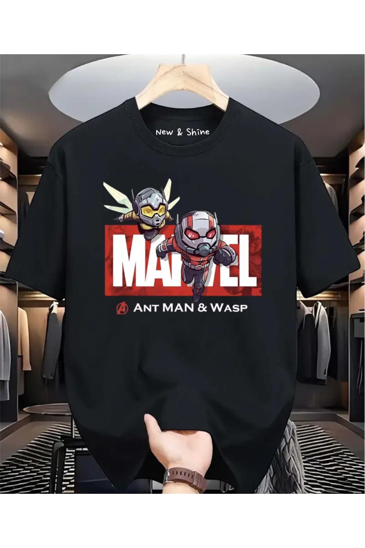 New Shine Süper Kahraman Ant Man ve Wasp Baskılı Oversize T-Shirt