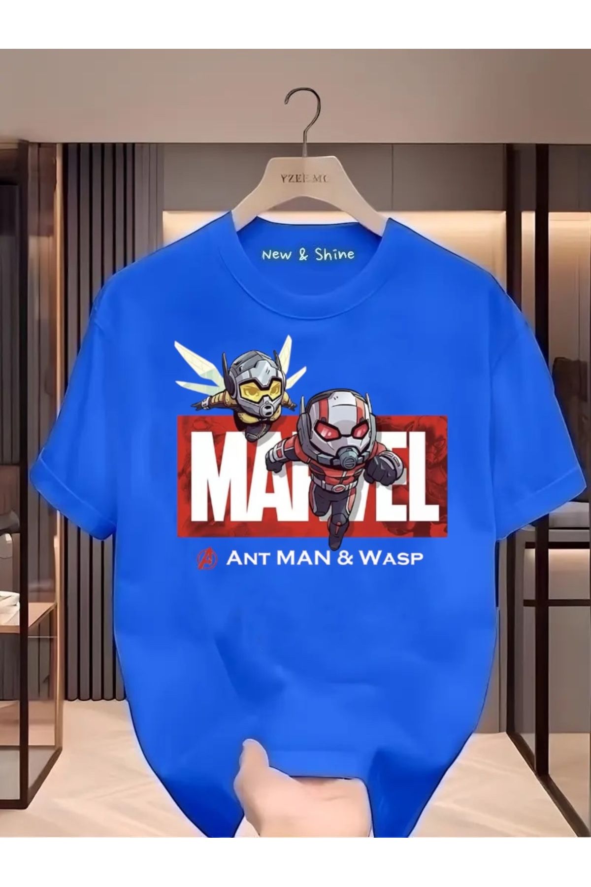 New Shine Süper Kahraman Ant Man ve Wasp Baskılı Oversize T-Shirt