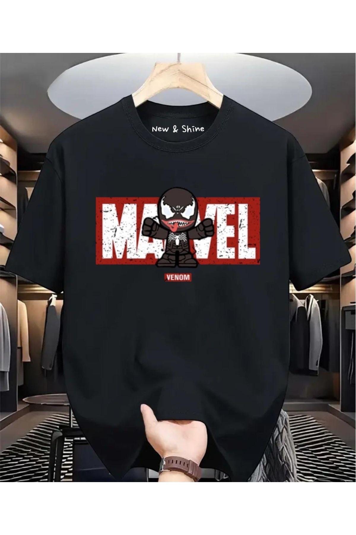New Shine Süper Kahraman Venom Baskılı Oversize T-Shirt