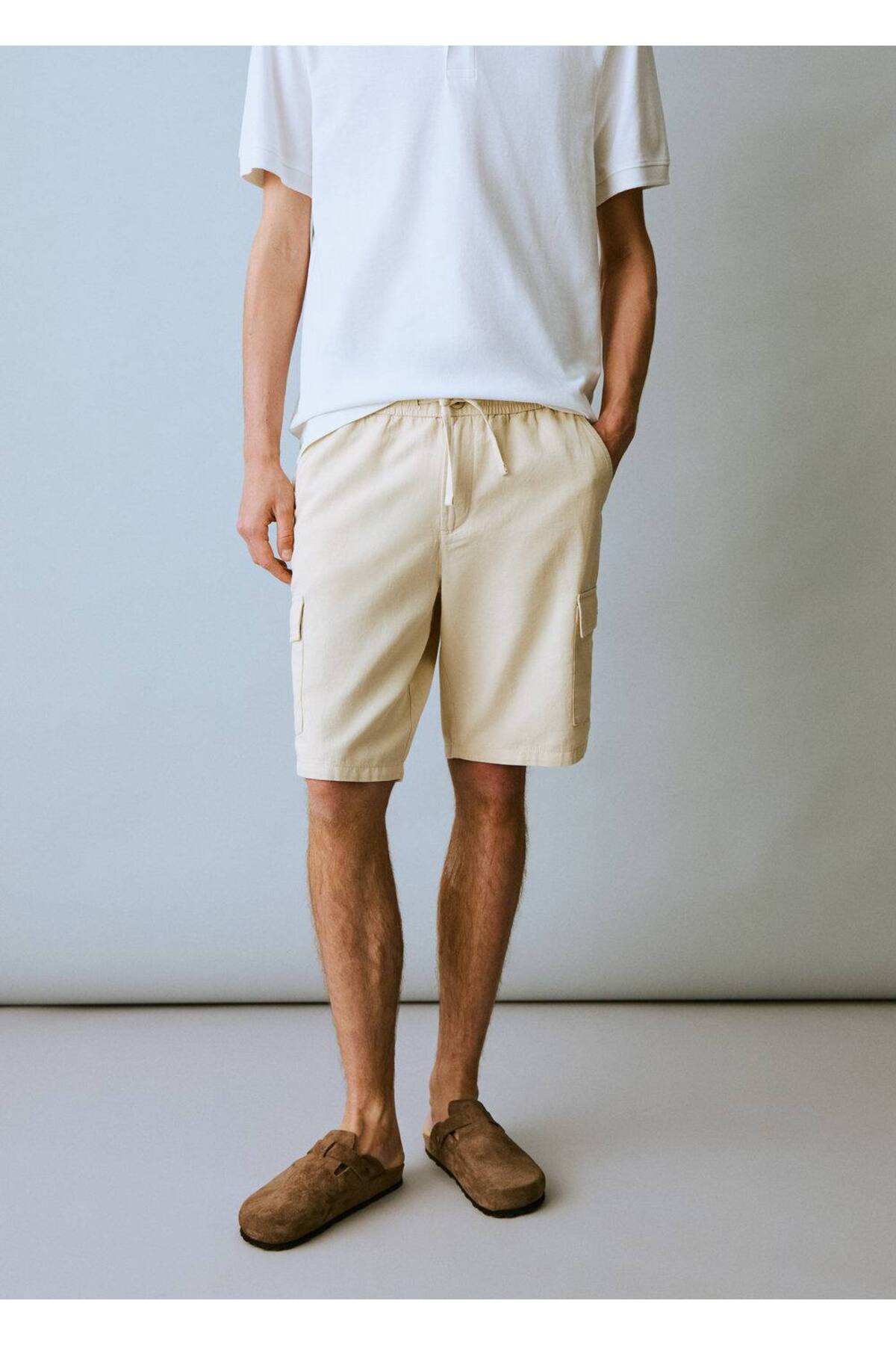 Keten kargo bermuda şort