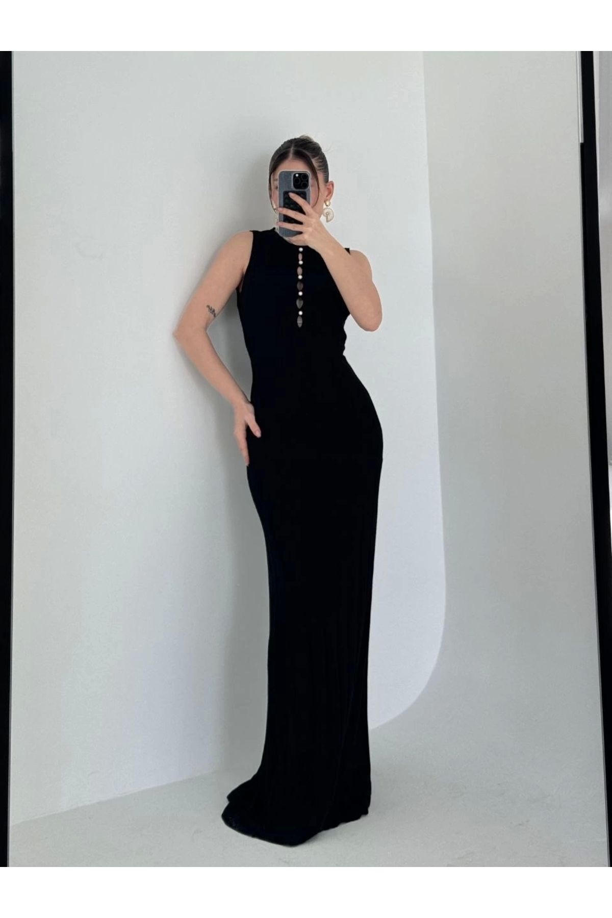 MODA Kalın Fitilli Uzun Triko Elbise - Siyah