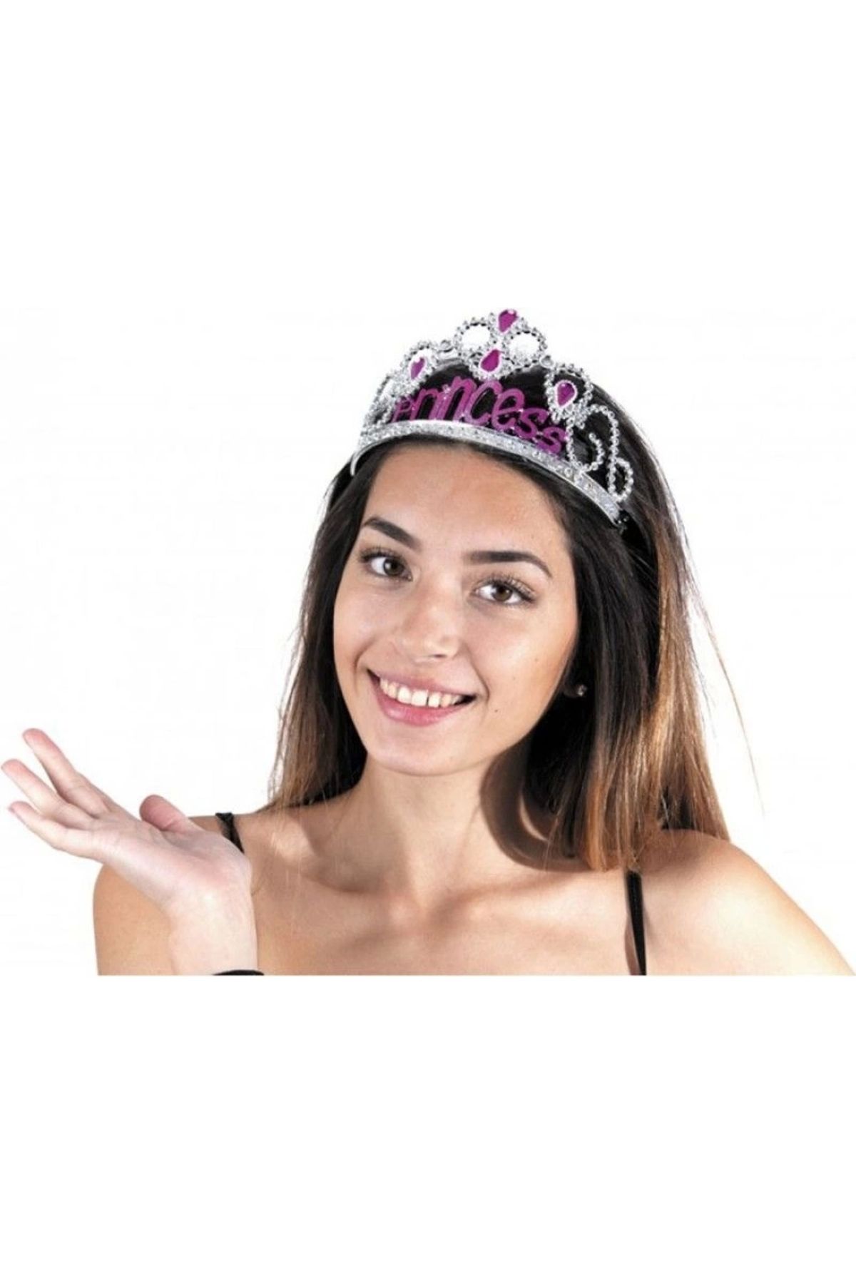 İnnMerry Gümüş Renk Prenses Yazılı Parti Tacı 60 cm (5047)