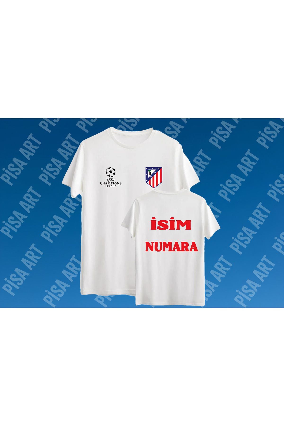 Pisa Art A.Madrid Kişiye Özel İsim Numara Baskılı T-Shirt(Mesaj Yoluyla İsim-Numara İsteğinizi İletiniz)