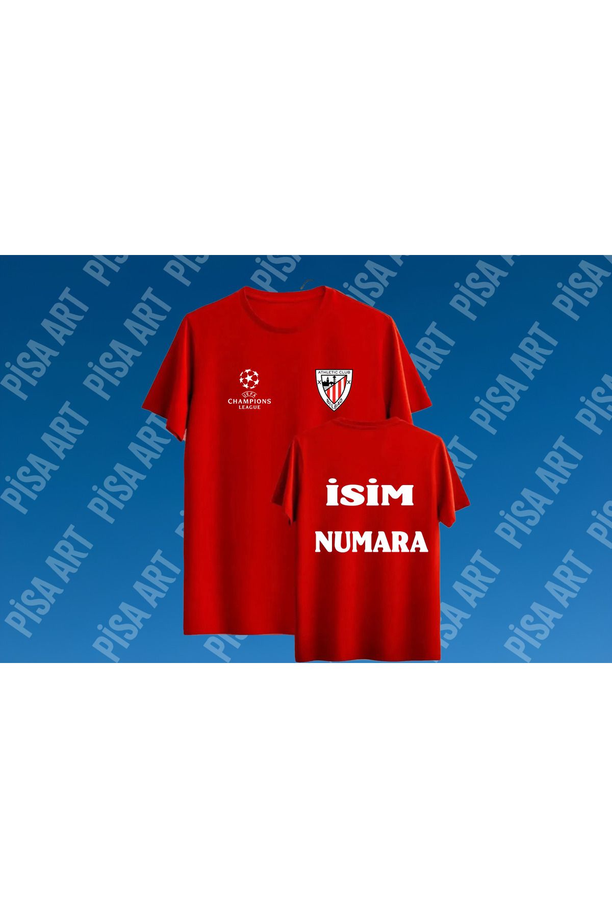 Pisa Art A.Bilbao Kişiye Özel İsim Numara Baskılı T-Shirt(Mesaj Yoluyla İsim-Numara İsteğinizi İletiniz)