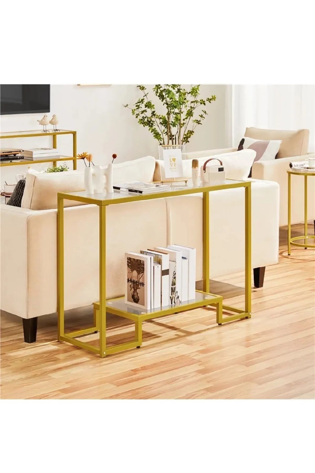 HNC HOME Çok Amaçlı Cam Konsol Modern Siyah Renk Metal İskeletli Temper Camlı Raflı Dresuar Konsol