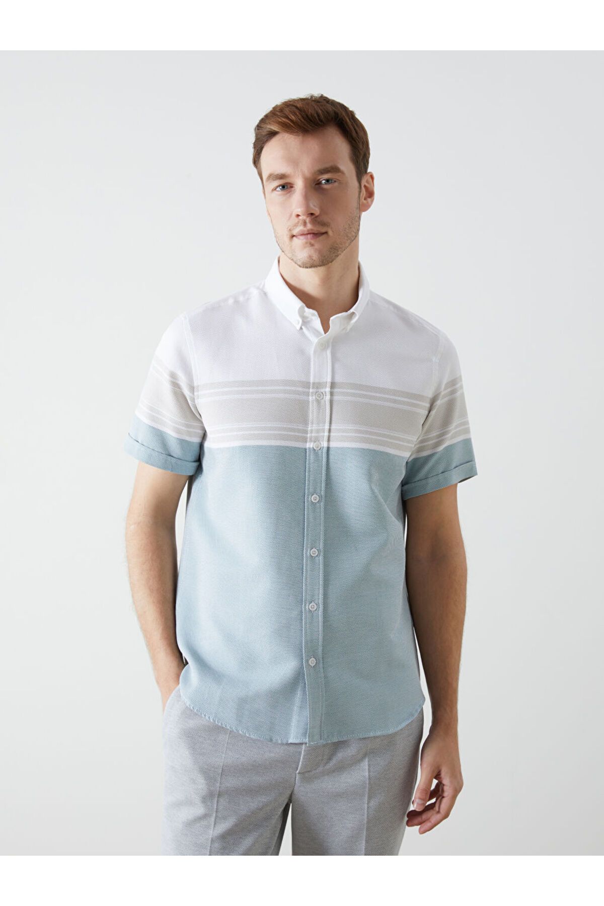 LC Waikiki LCWAIKIKI Classic Yeşil Regular Fit Kısa Kollu Çizgili Erkek Gömlek S5FI93Z8NVY25