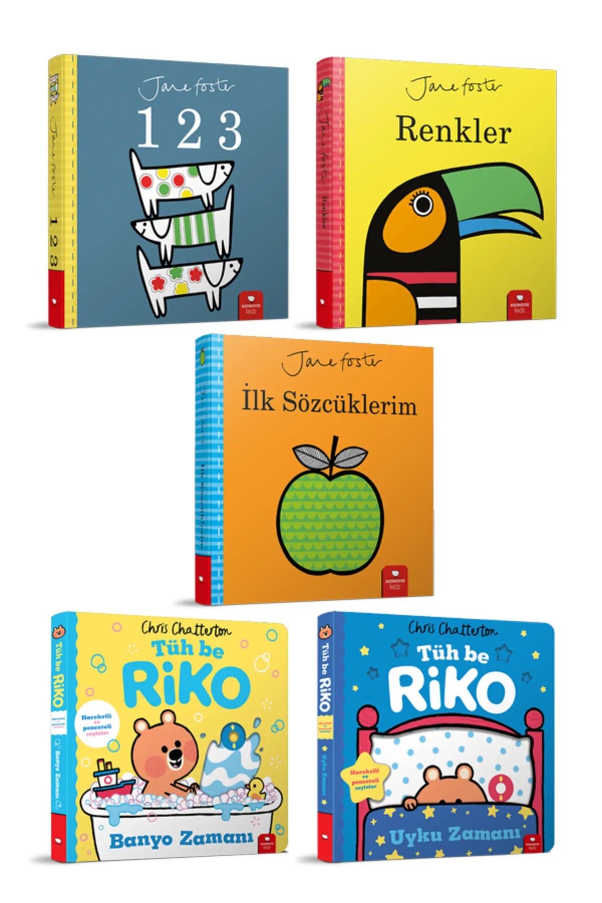 Redhouse Kidz Yayınları 1-2-3 - Renkler - İlk Sözcüklerim - Tüh Be Riko Banyo Zamanı - Uyku Zamanı Set 5 Kitap