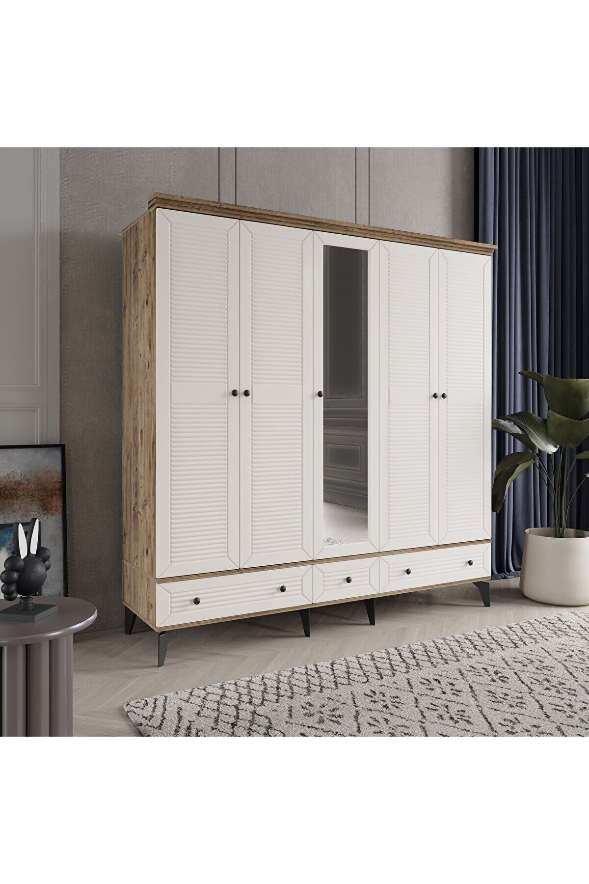 DRNHOME LİNE 5 KAPAKLI AYTAŞI GARDIROP TAMAMI MDF