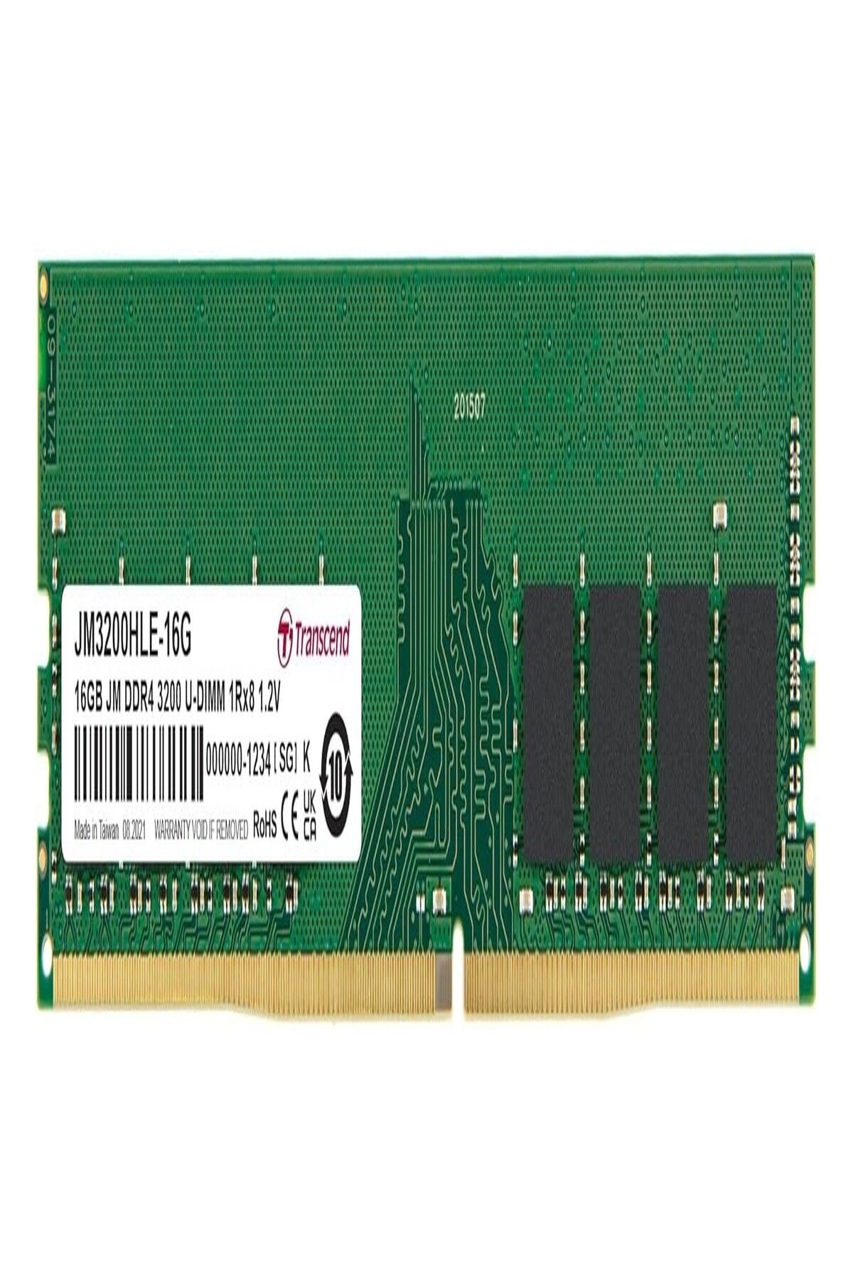 Transcend JM3200HLE-16G Bellek 16 GB DDR4 3200 MHz Bellek Modülü (16 GB, DDR4, 3200 MHz, U-DIMM)