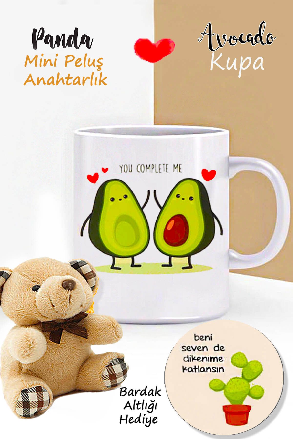 RETROGO Avokado Avakado Kupa & Mini Peluş Ayıcık Anahtarlık & Bardak Atlığı