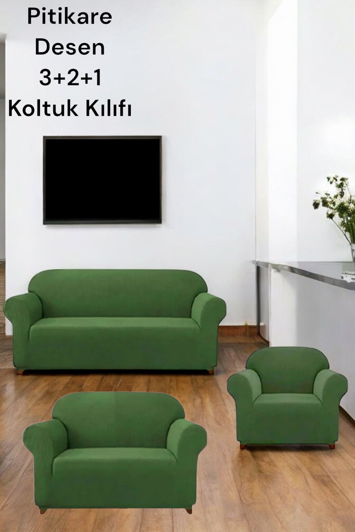 Gibella Likrali Pitikare Desen(321) Koltuk Kılıfı, Lastikli Yikanabilir Koltuk Çekyat Örtüsü Yeşil