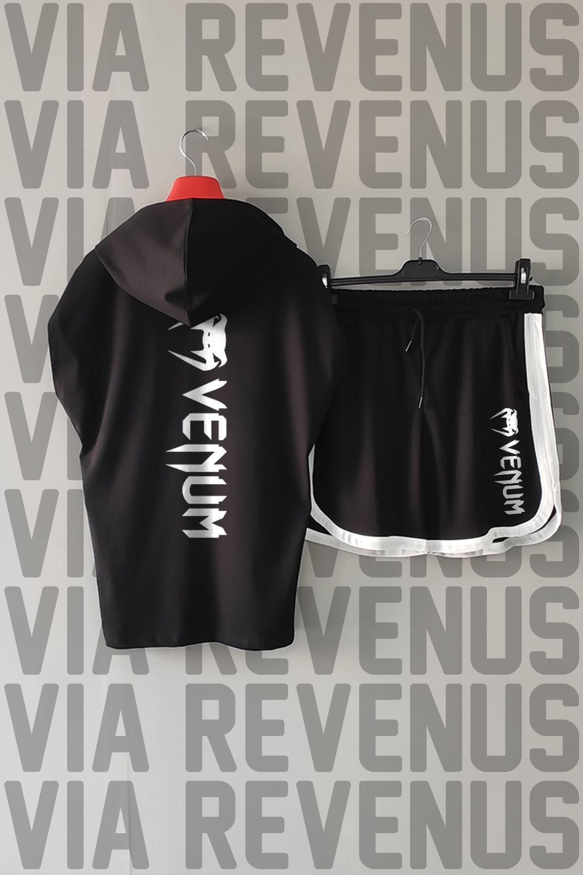 Vordevia Ön Arka Baskılı Kapüşonlu Sıfır Kollu Spor Tshirt Ve Özel Spor Şort Takımı