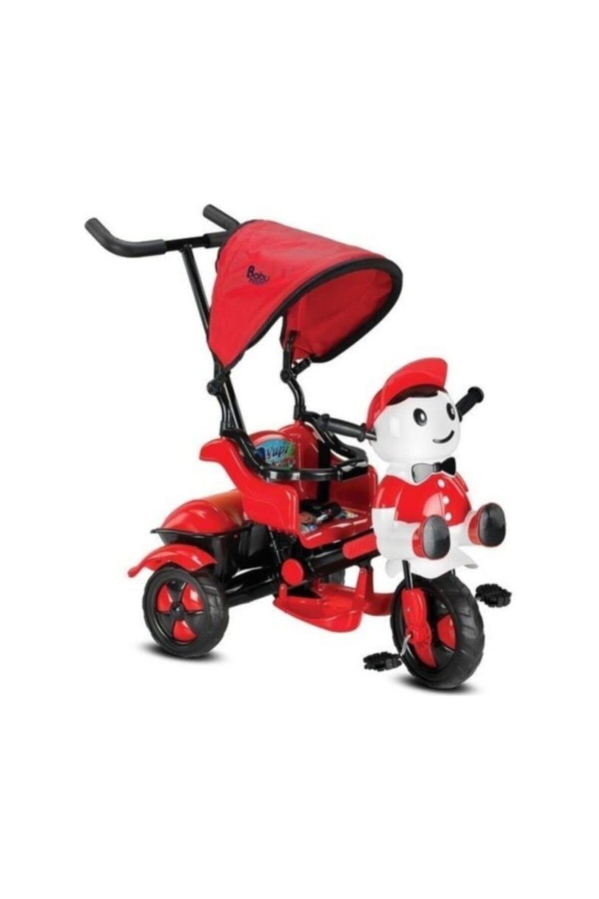 SerenityHaven Yupı 125 Yupi Panda Ebeveyn Kontrollü Tenteli Müzikli Tricycle Üç Teker Bisiklet - Kırmızı/Siyah