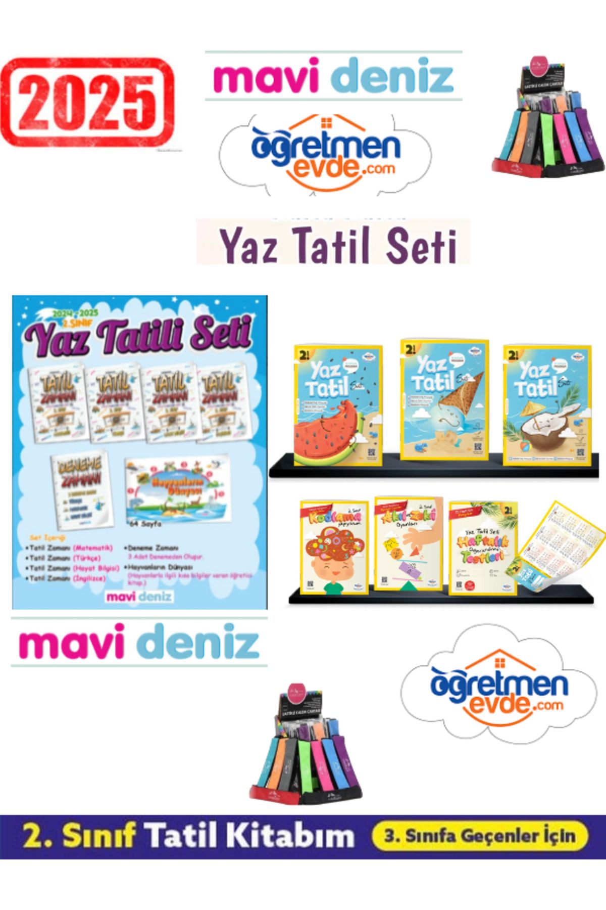 Ens Yayıncılık Mavi Deniz 2025 2.Sınıf Yaz Tatil Seti 12 Kitap+Öğretmen Evde 2.Sınıf Yaz Tatil Seti+Kalem