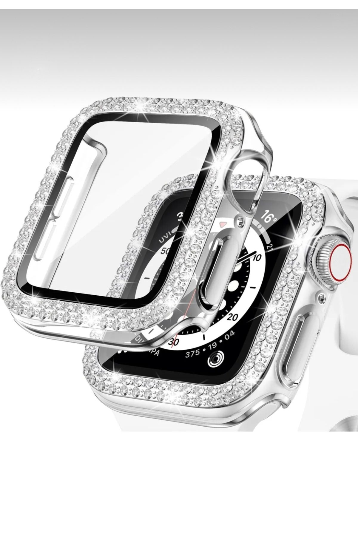 Aksesuar Kasabası Apple Watch Series 10 46Mm Uyumlu Zarif Elmas Taşlı ŞEFFAF Kasa Ve Ekran Koruyucu Kılıf