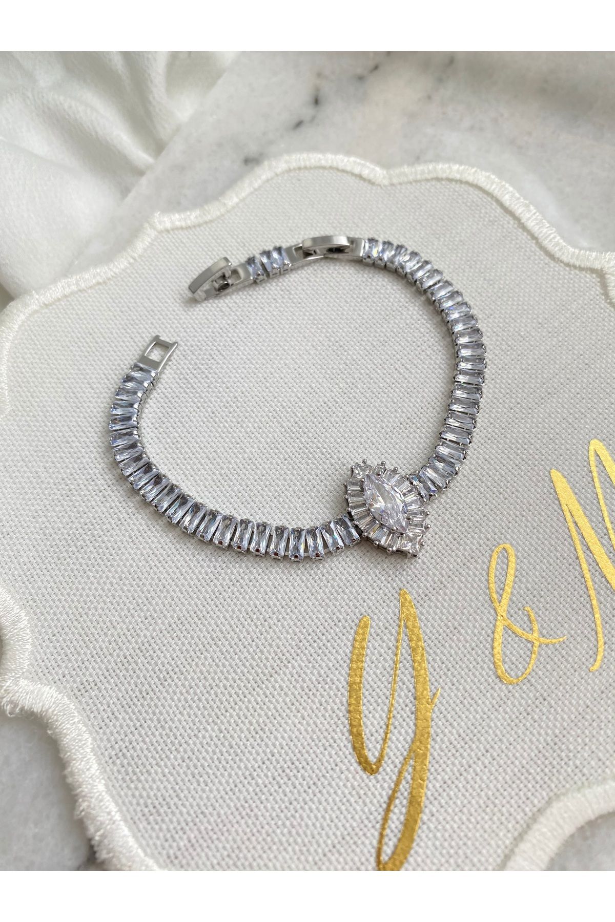 YM Çelik Silver 16+4cm Baget Suyolu Elips Taşlı Bileklik - KARARMAZ BİLEKLİK