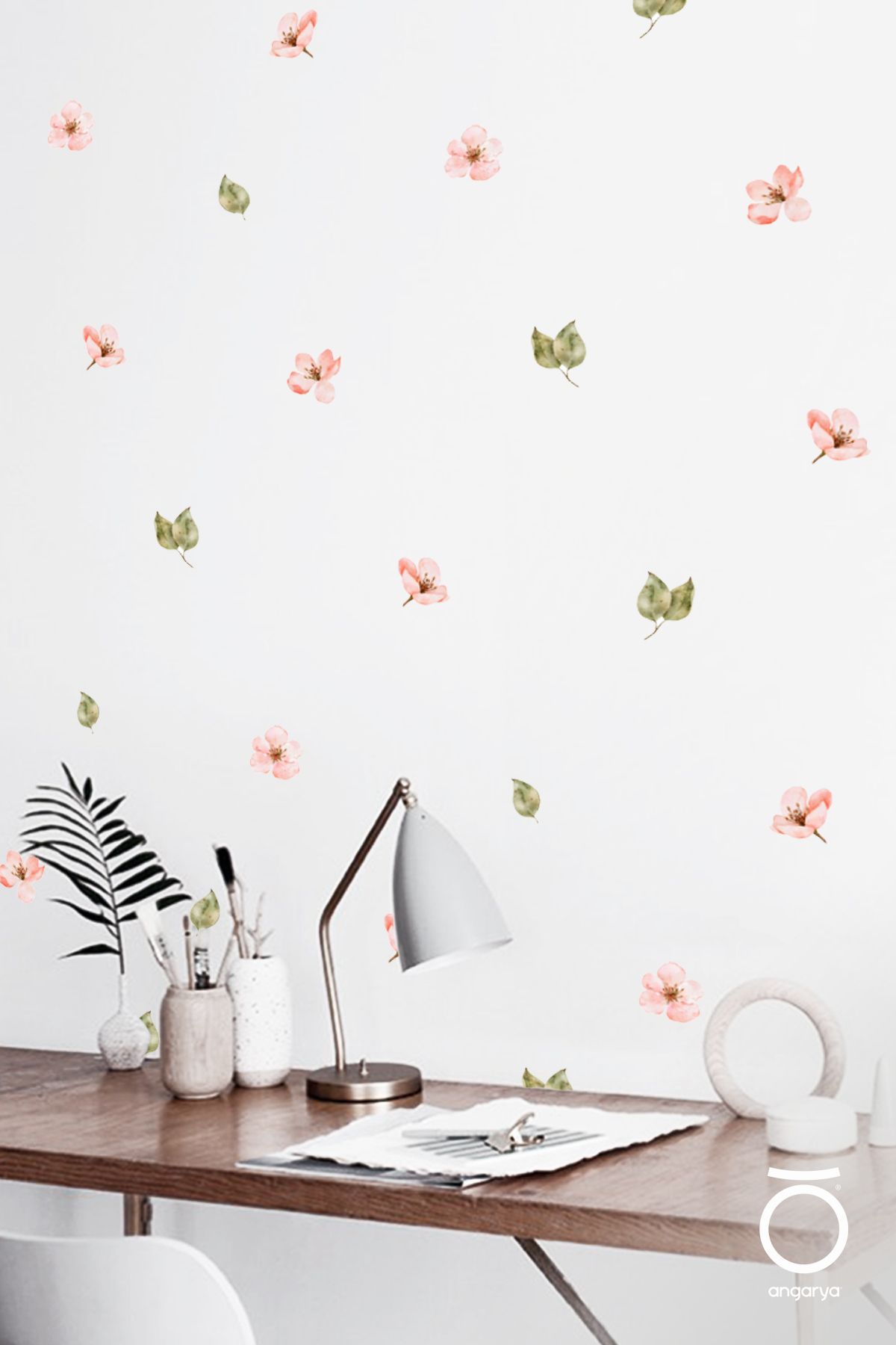 ANGARYA Modern Stil, Dekoratif Sakura Kiraz Çiçeği ve Yaprakları, Ev Dekorasyonu, Şeffaf Duvar Sticker