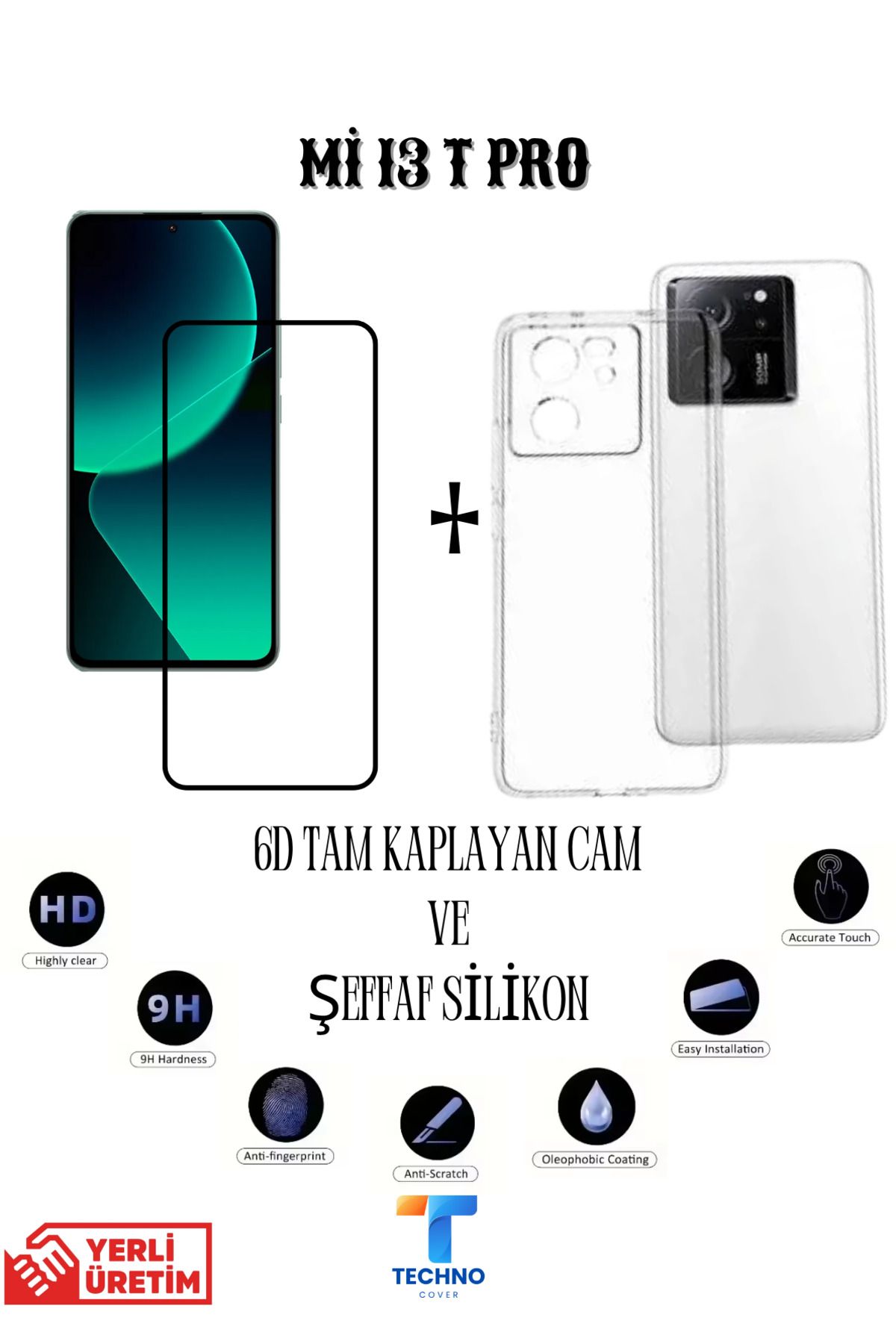 foxpower Mi 13T Pro 6D Tam Kaplayan Ekran Koruyucu ve Şeffaf Kılıf 2li Avantajlı Paket
