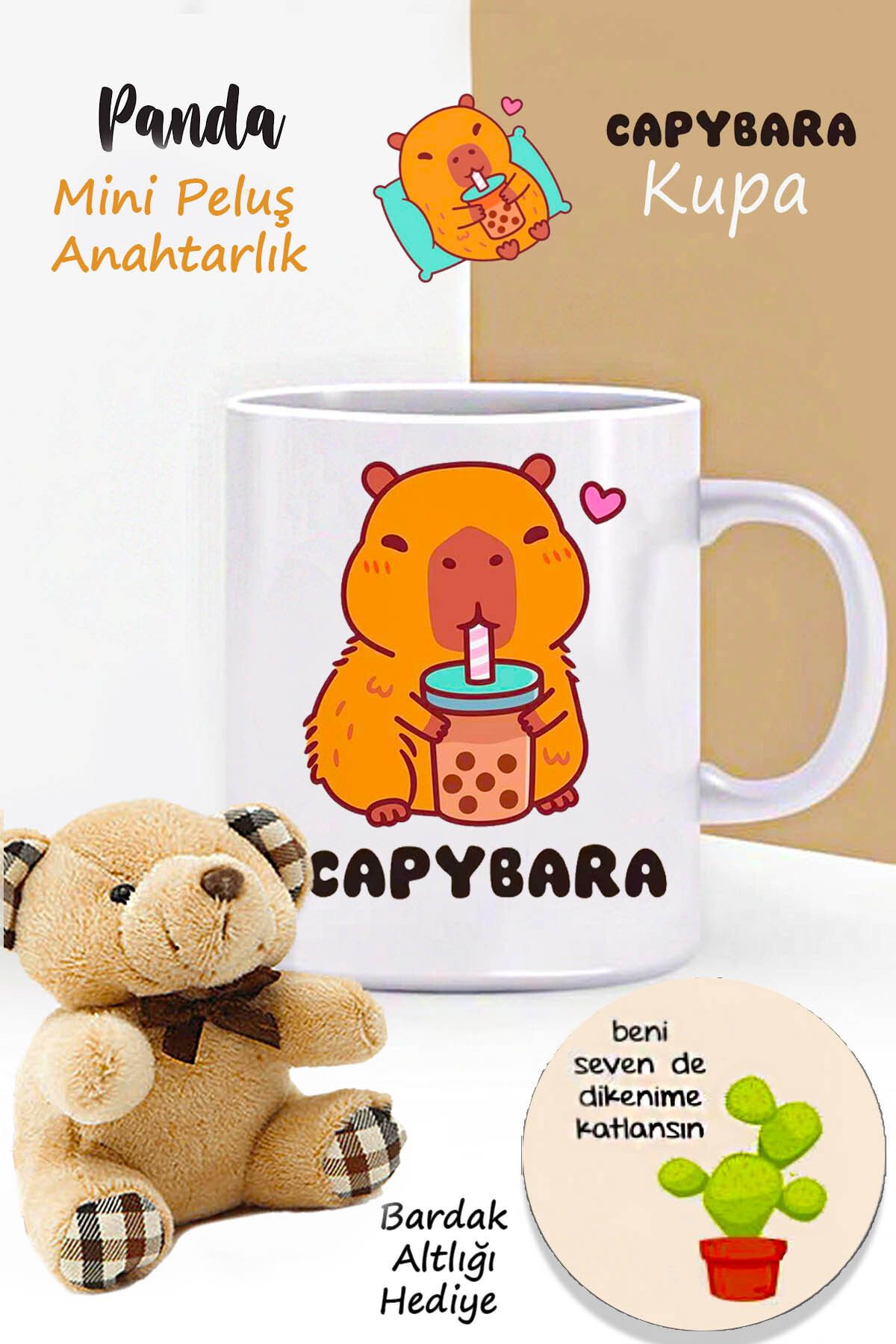 RETROGO Kapibara Capybara Kupa & Mini Peluş Ayıcık Anahtarlık & Bardak Atlığı