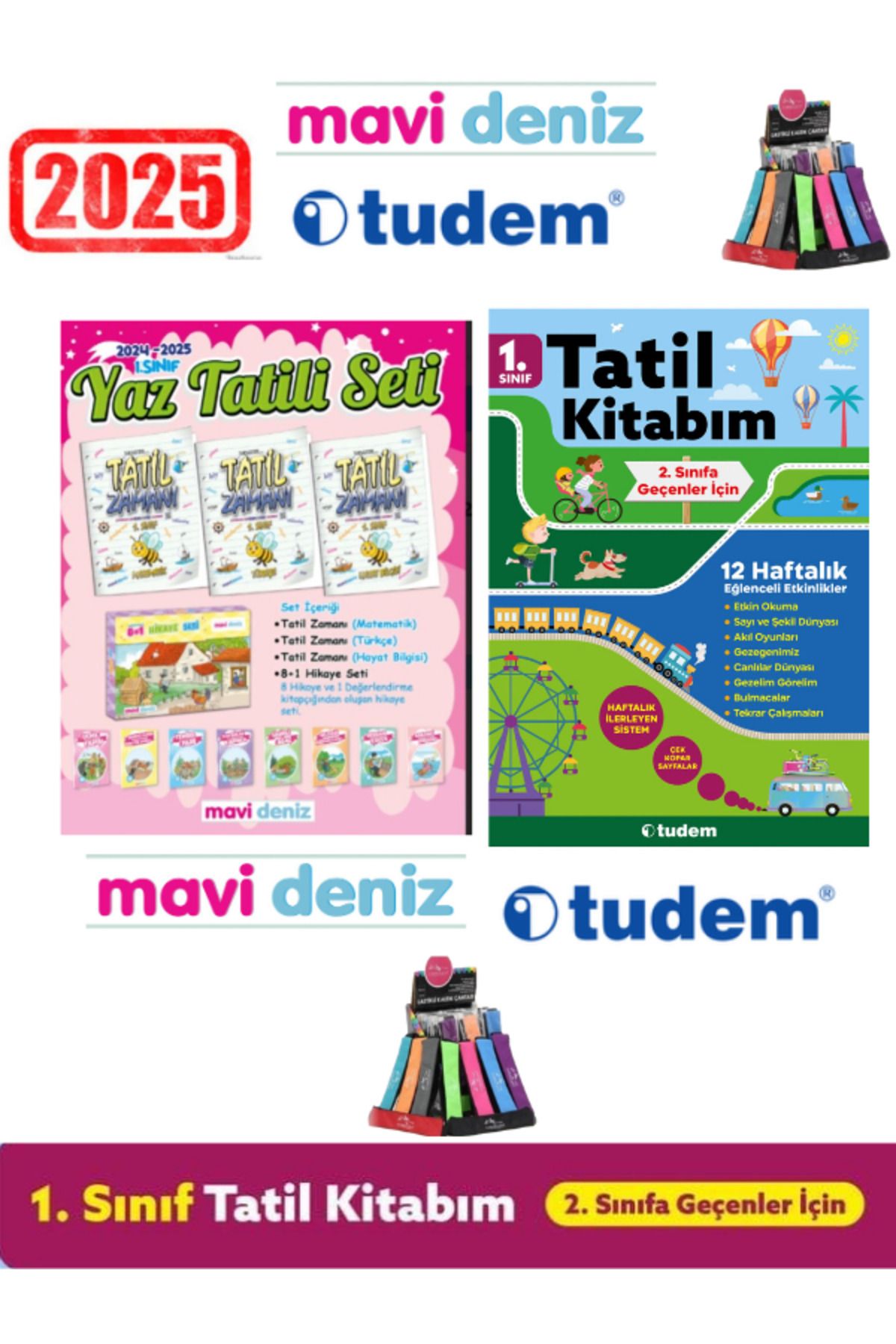 Ens Yayıncılık Mavi Deniz 2025 1.Sınıf Yaz Tatil Seti 12 Kitap+Tudem 1.Sınıf Yaz Tatil 12 Haftalık Tatil Seti+Kalem