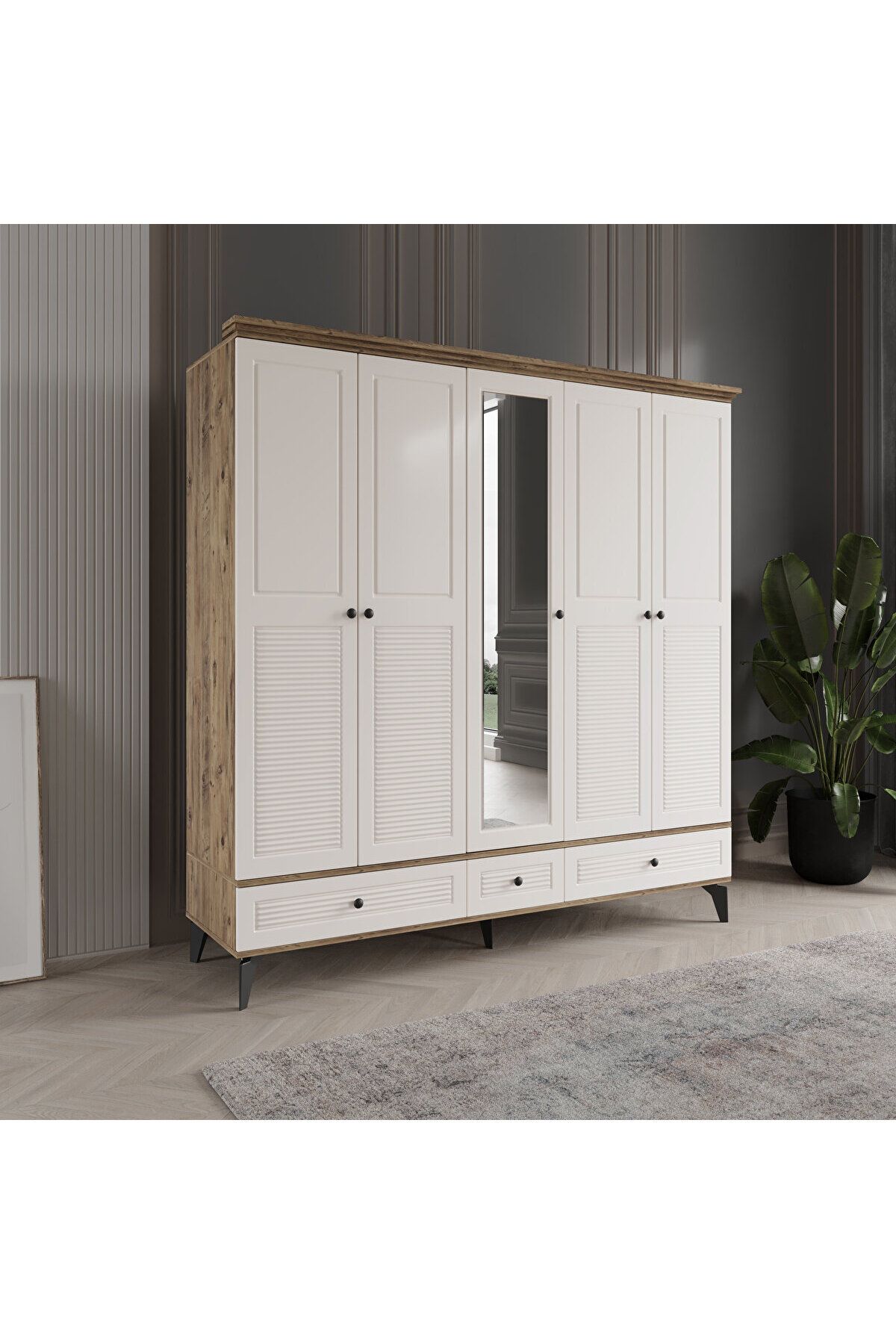 DRNHOME İNCİ 5 KAPAKLI AYTAŞI GARDIROP TAMAMI MDF