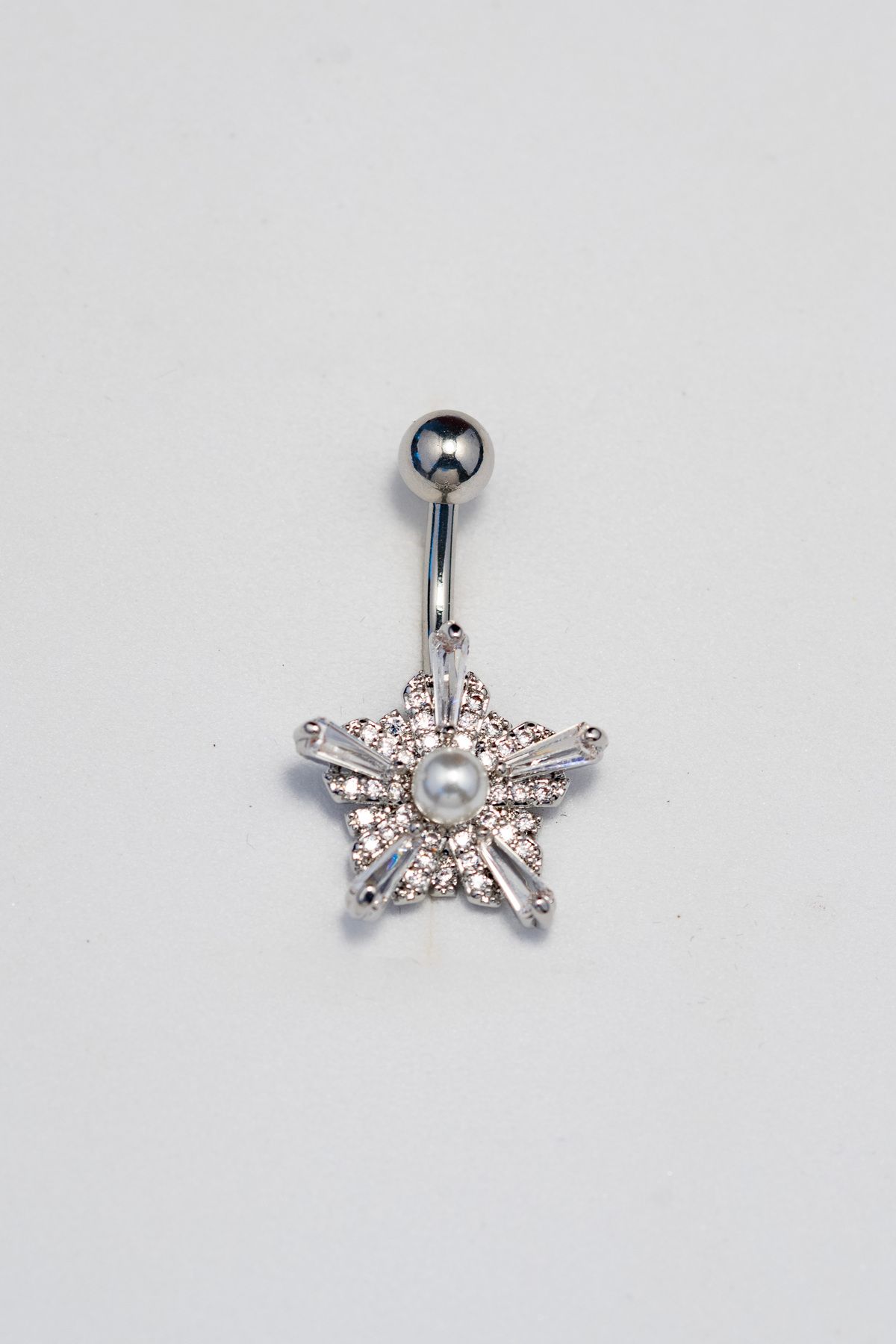 Piercing by Sever İNCİ İSTİRİDYE YILDIZ CERRAHİ ÇELİK GÖBEK BELLY PIERCING… GÜMÜŞ/SILVER RENKLİ ve ŞEFFAF TAŞLI.