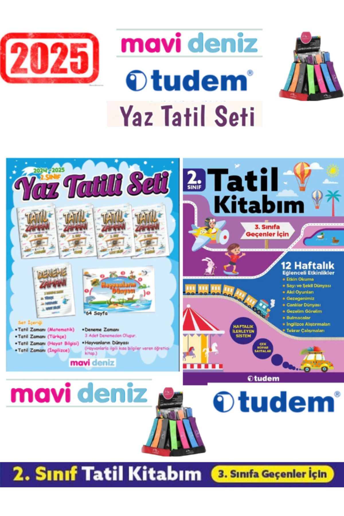 Ens Yayıncılık Mavi Deniz 2025 2.Sınıf Yaz Tatil Seti 12 Kitap+Tudem 2.Sınıf Yaz Tatil 12 Haftalık Tatil Seti+Kalem