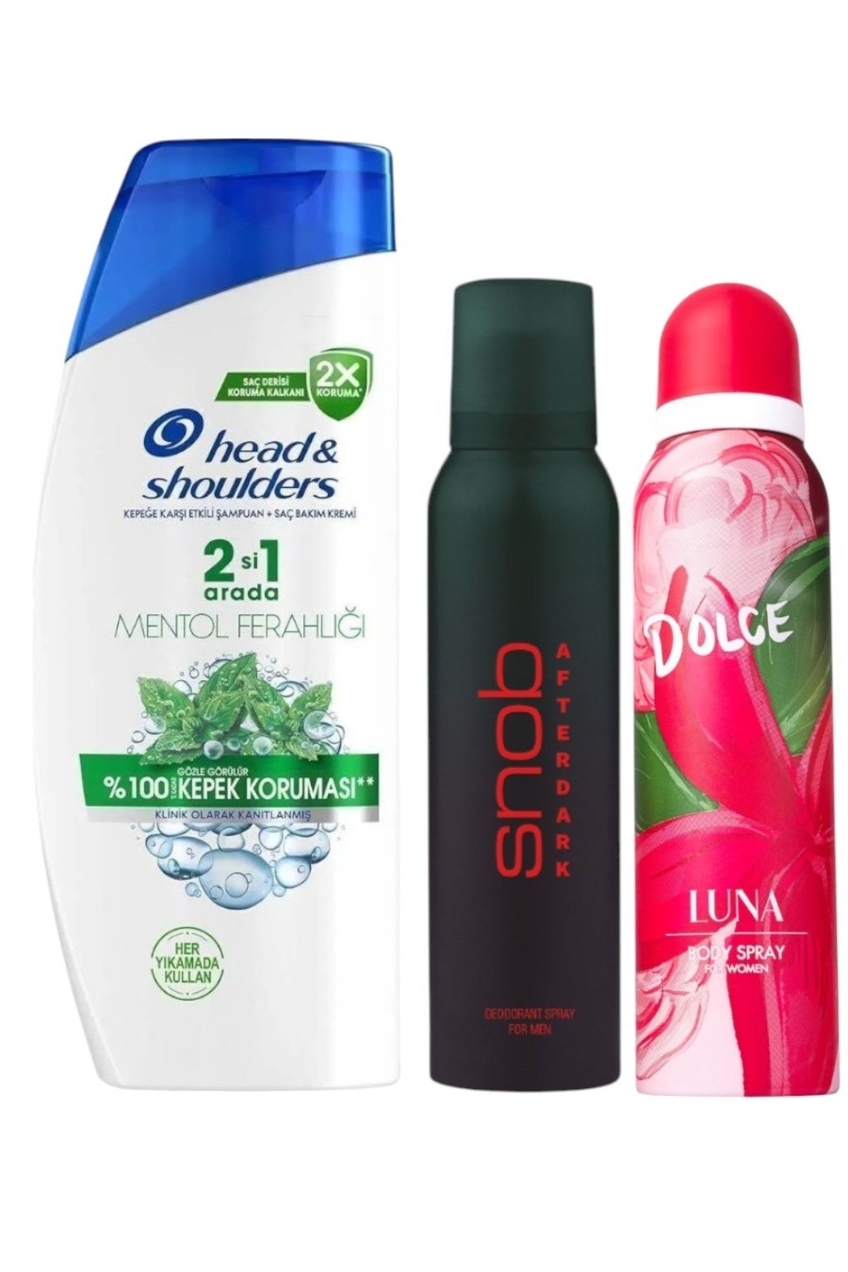 head and shoulders Şampuan Mentol Ferahlığı 2in1 625 ml + Snob Afterdark Deodorant 150 ml + Dolce Deodorant Luna 150ml