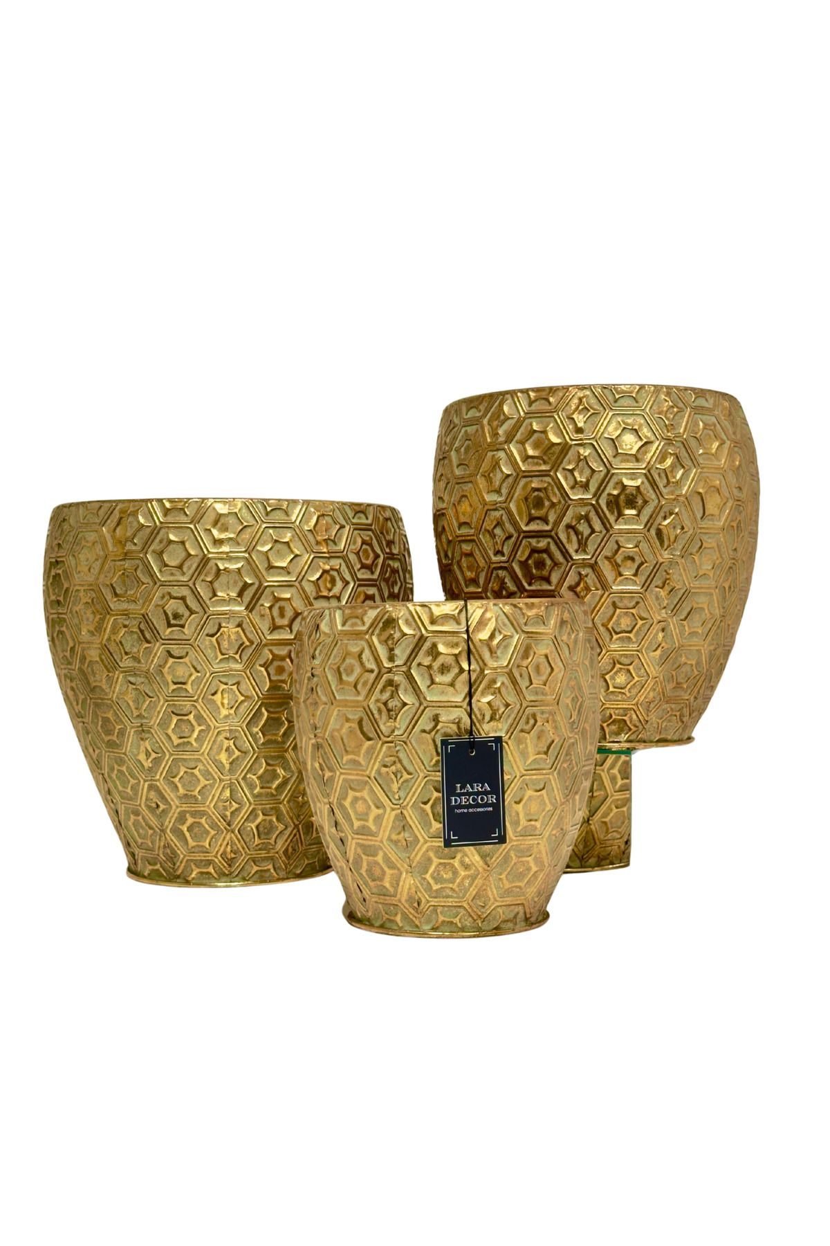 Lara Decor Metal Gold 3'lü Yer Vazosu Seti