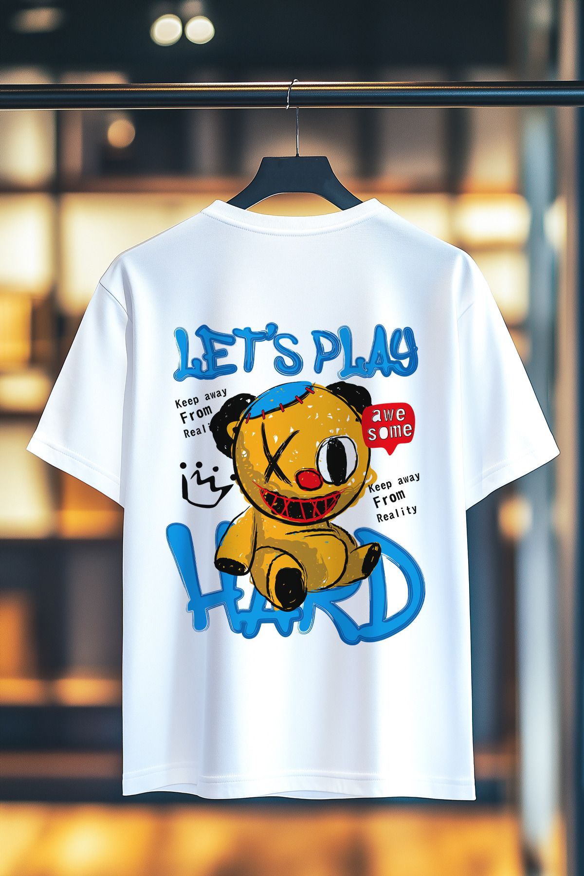 BookOrBook Lets Play Hard %100 Pamuk Premium Kalite Sırt Baskılı T-Shirt