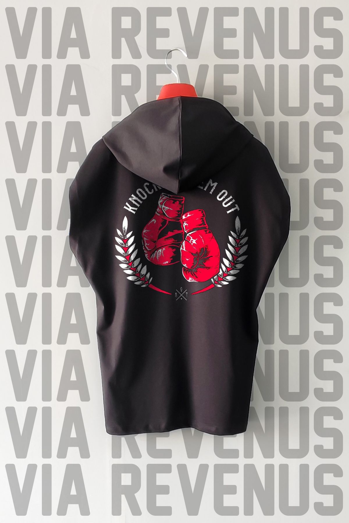 Vordevia Knocked Them Out Ön ve Arka Baskılı Sıfır Kollu Kapüşonlu %100 Pamuk Spor Tshirt