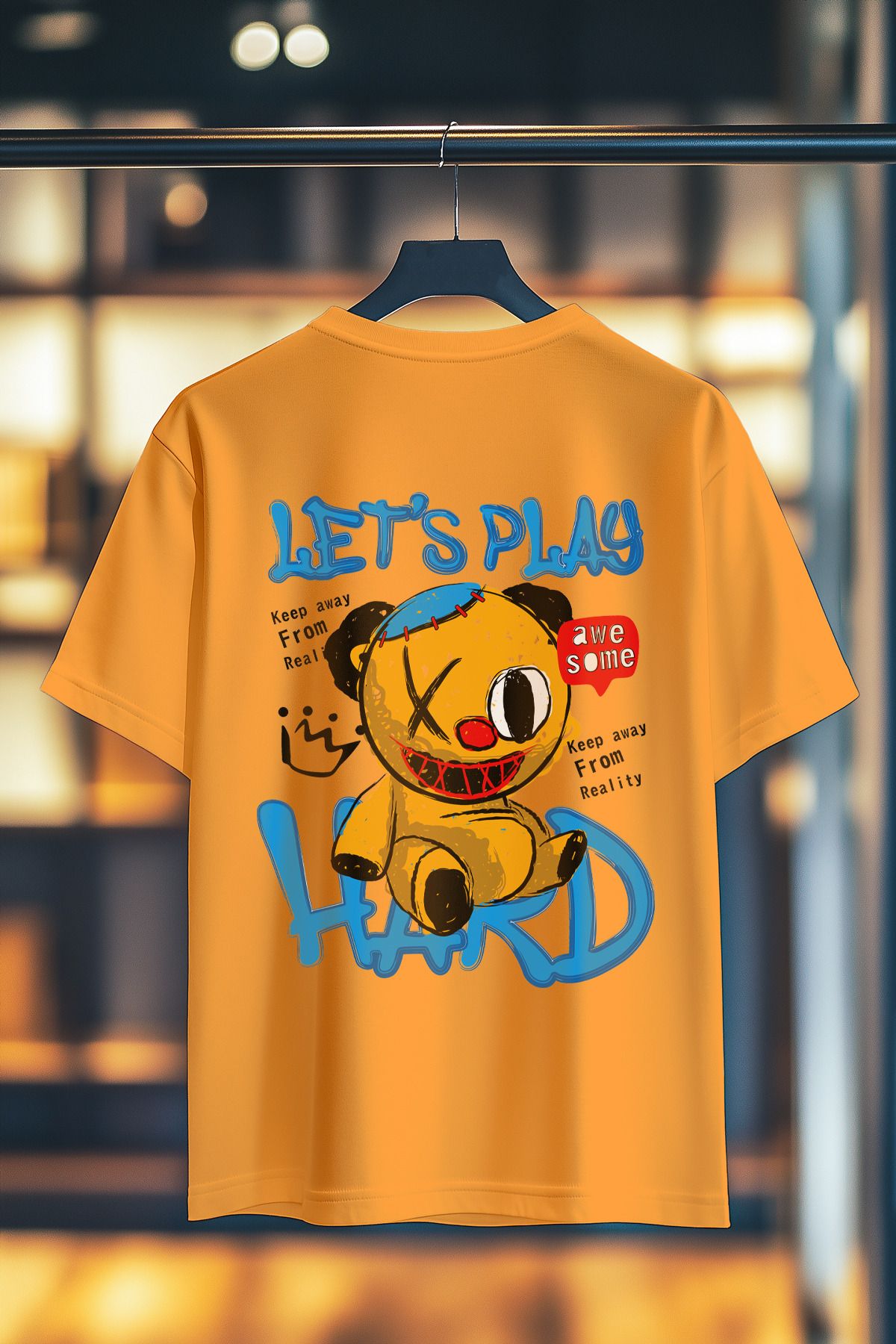 BookOrBook Lets Play Hard %100 Pamuk Premium Kalite Sırt Baskılı T-Shirt