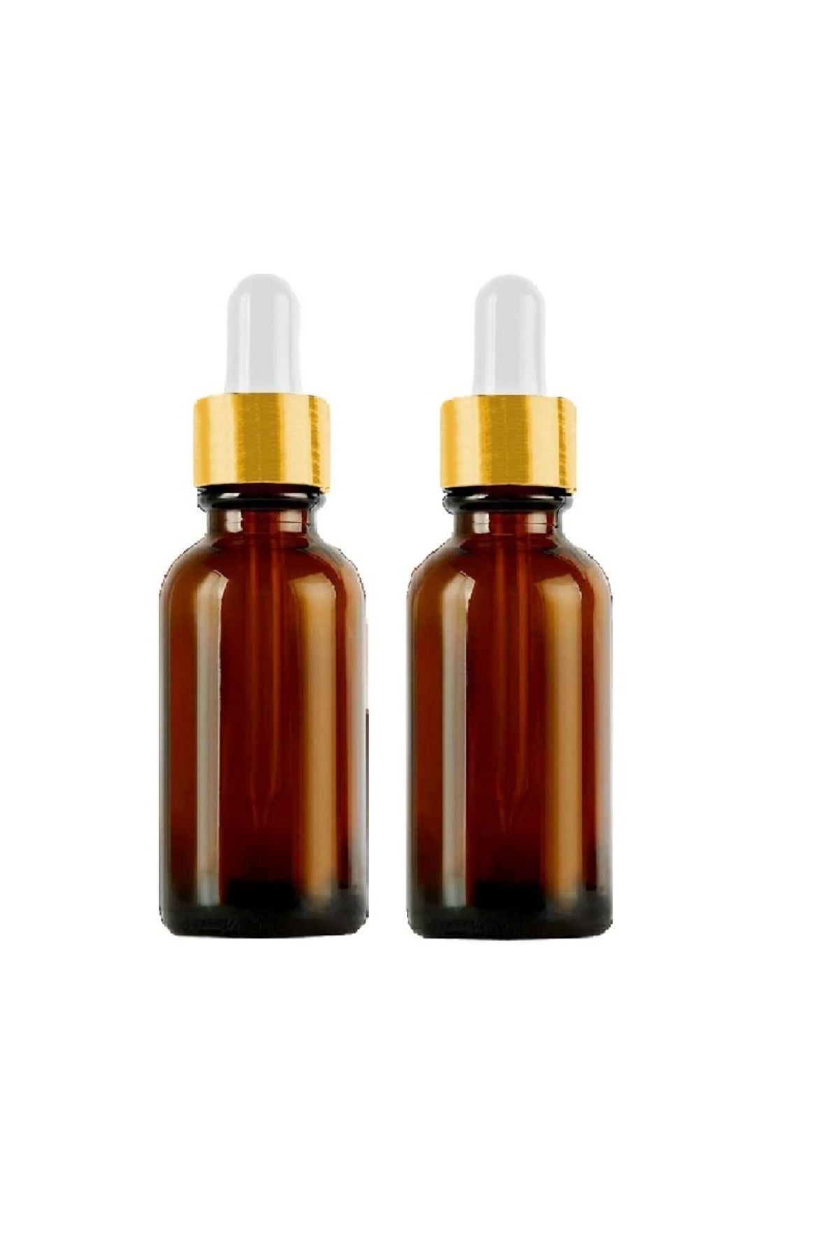 junibeliw 2 Adet 100ml Amber Cam Şişe Gold Metal Beyaz Kapaklı Cam Damlalıklı Boş Esans Yağ Şişesi 2x100ml