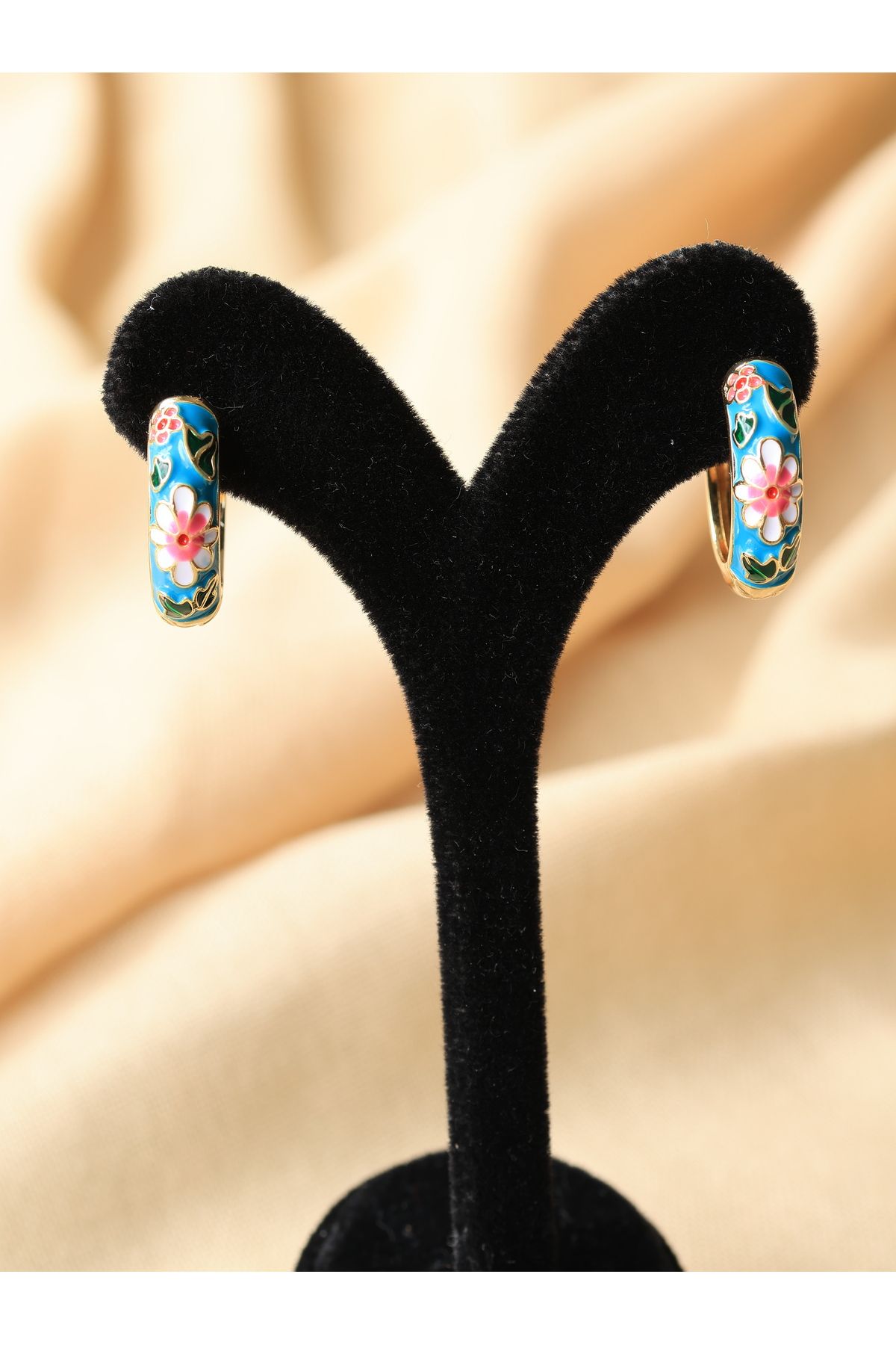 FİRST JEWELRY Mavi Mineli Gold Küpe