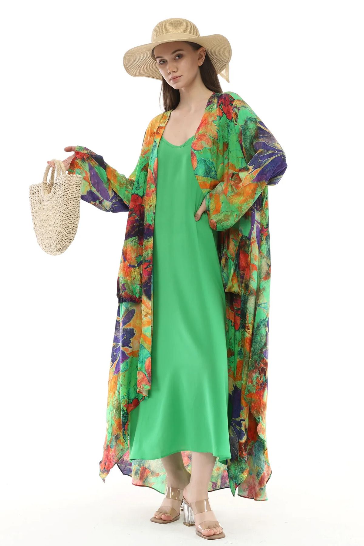 Ranasubaşı Desenli Kaftan 0170 Yeşil