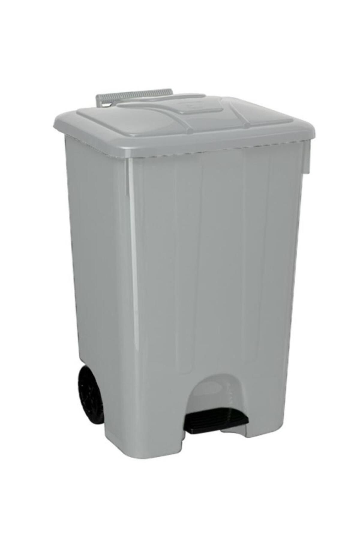 Omnipazar SY-4265 Gri 85 lt Köşeli Pedallı Tekerlekli Çöp Kovası