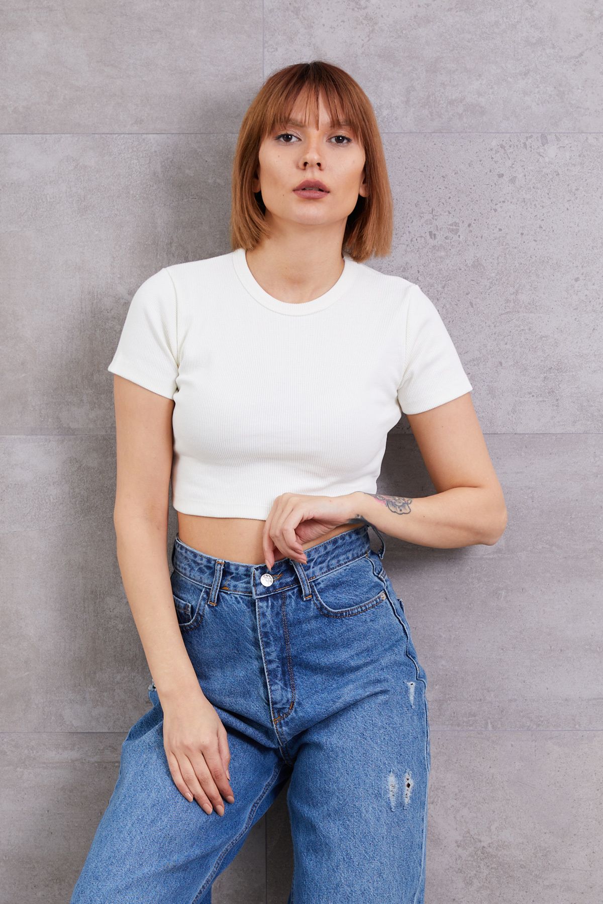 GYM FİTİLLİ CROP BODY EKRU