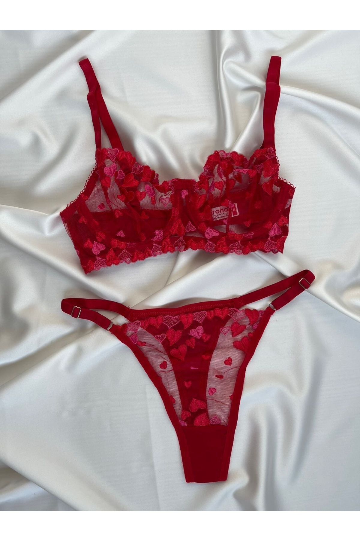 Pijamacs Kırmızı Kalp Desenli Bralet Takım Sütyen Set