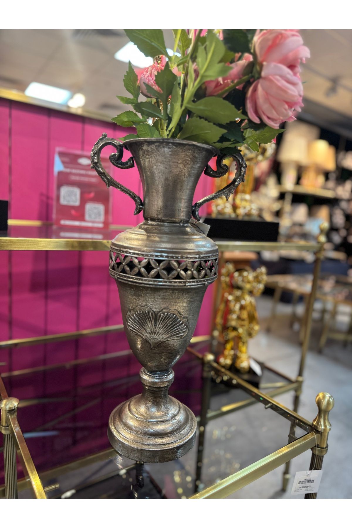 hediye ESTERHOMEDECOR Metal eskitme vazo yükseklik 43cm çiçekler dahil değildir