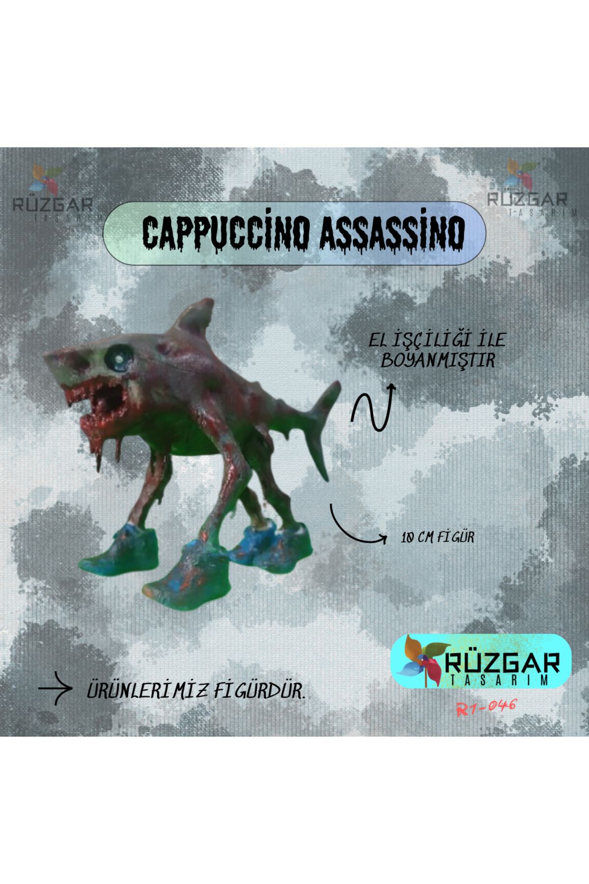 Rüzgar Tasarım Tralalero Tralala Zombie 12 Cm Figür- Zombies Brainrot Tung Tung Tung Sahur Zombi-