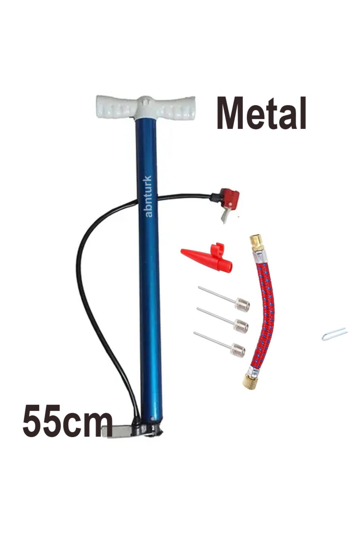 abnturk El Tipi 55cm Metal Pompa Araba Motorsiklet Bisiklet Pompası Seti Ayak Basmalı Top Lastik Şişirici