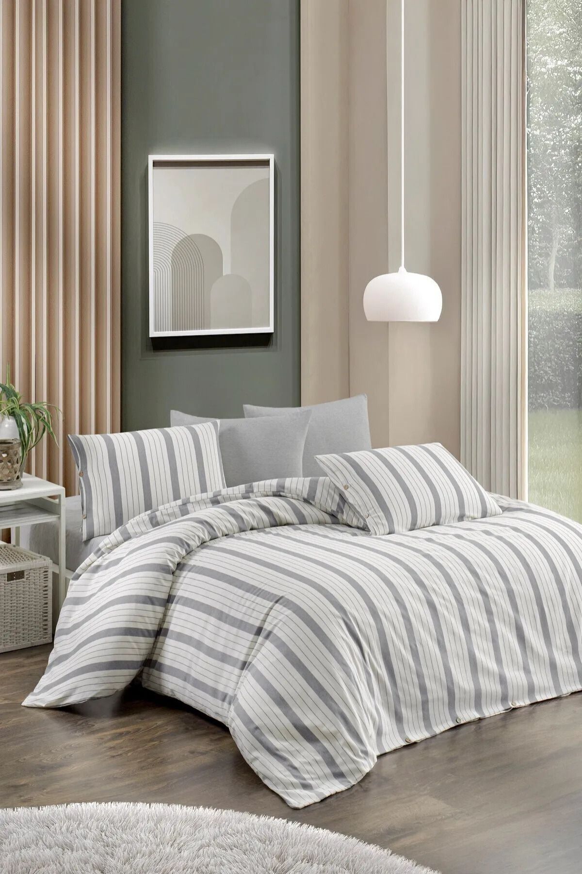 CANDAN ÇEYİZ Tek Kişilik Çarşafsız Yastık Kılıflı 160x220 Cm Gri Natural Kumaş Nevresim Seti