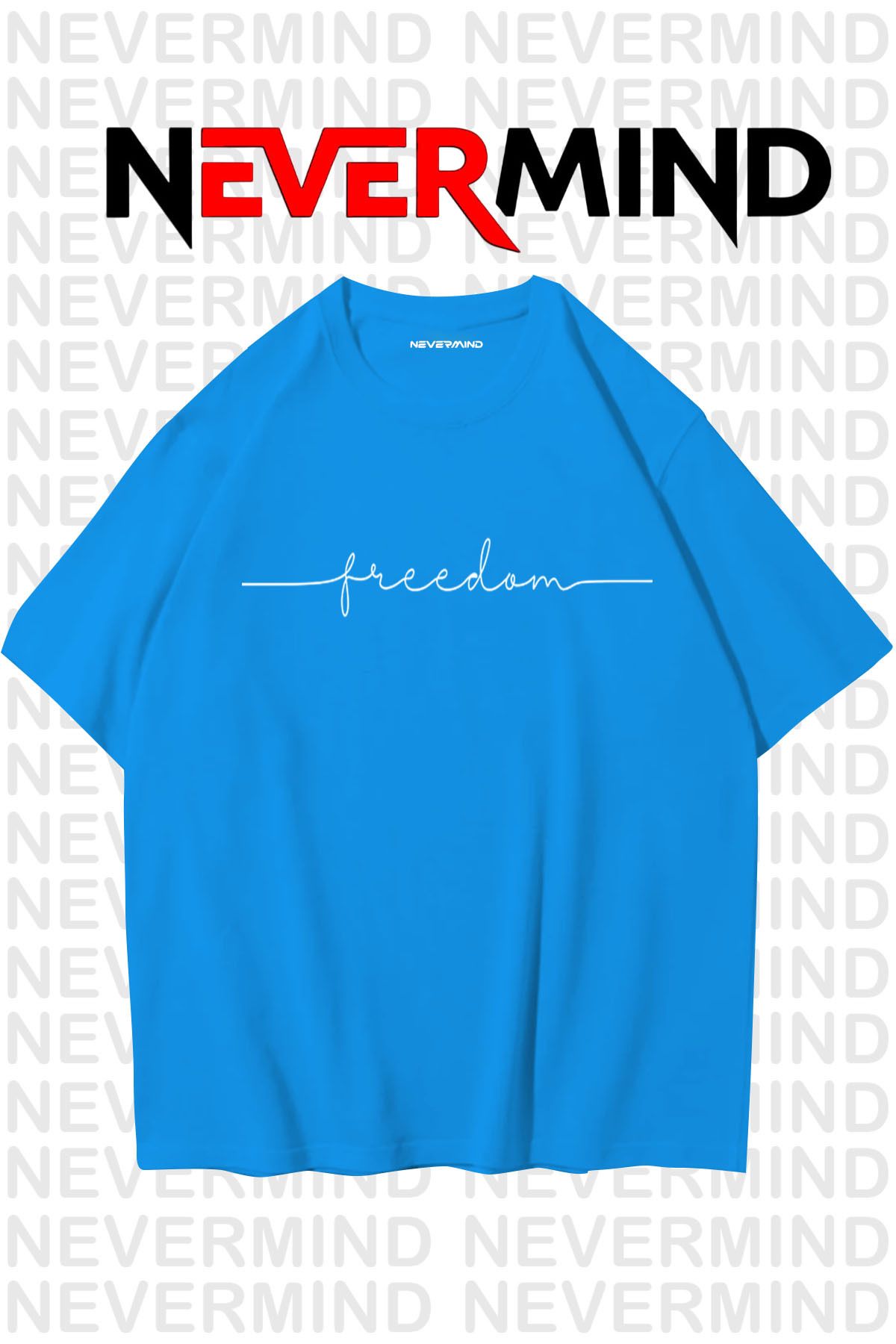 NEVERMIND Erkek Oversize “Freedom” Baskılı Erkek Tişört – Yazlık Rahat Pamuklu Tshirt
