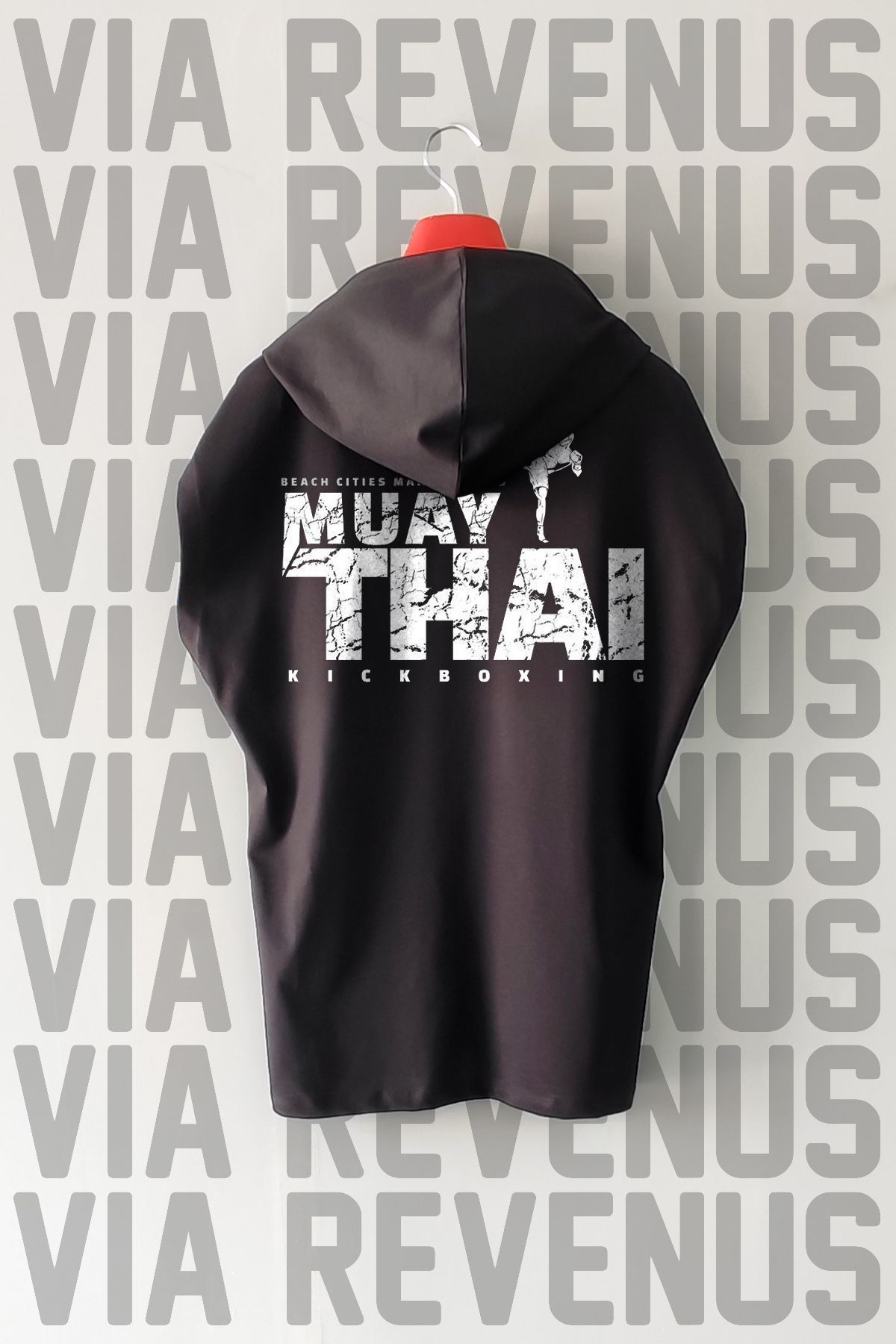 Vordevia Muay Thai Kickboxing Ön ve Arka Baskılı Sıfır Kollu Kapüşonlu %100 Pamuk Spor Tshirt
