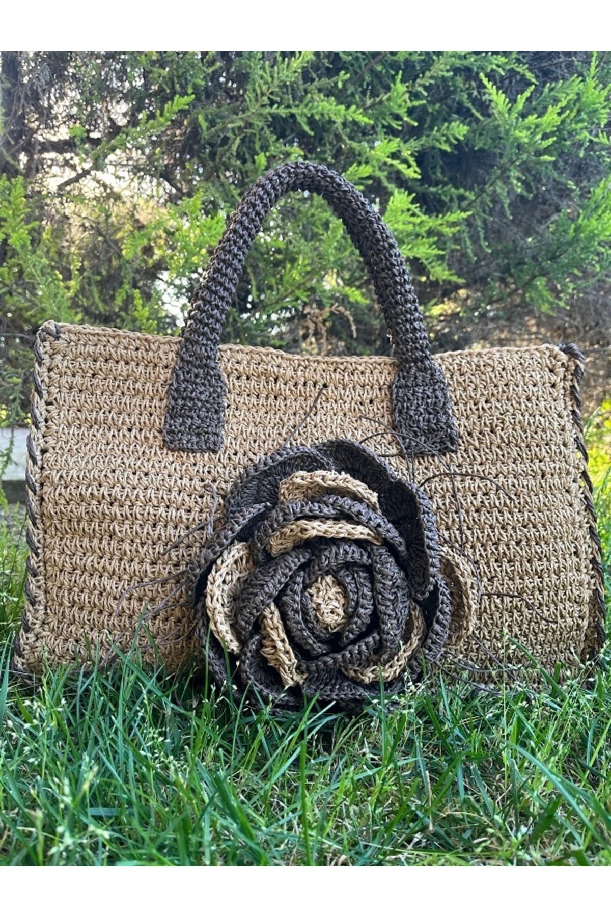 MSS ATALIER HASIR LEOPAR AKSESUAR TOTE ÇANTA,EL OMUZ SHOPPER , ÖRGÜ, GÜNLÜK -PLAJ EL OMUZ ÇANTASI