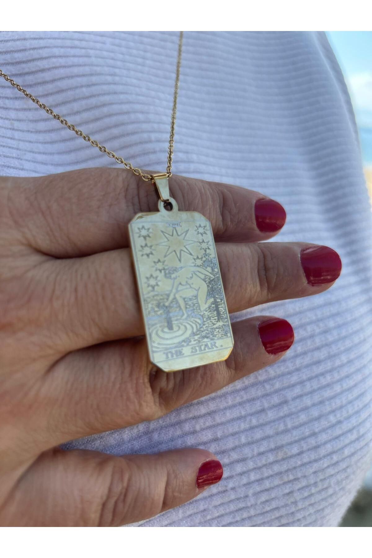Minerva Astro Shop Tarot Yıldız Kartı Kolyesi | The Star | Gold Çelik Kolye | Spiritüel Takı | Umut ve İlham Sembolü