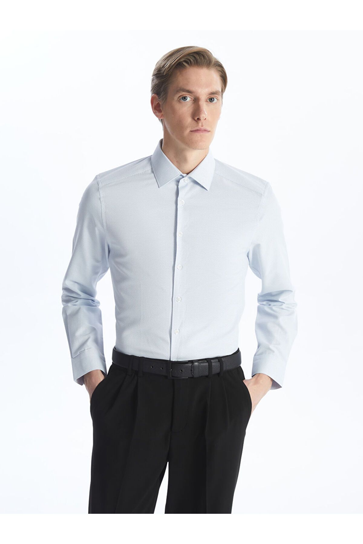 LC Waikiki LCWAIKIKI Formal Mavi Slim Fit Uzun Kollu Armürlü Erkek Dokulu Gömlek S4CK24Z8NVY25