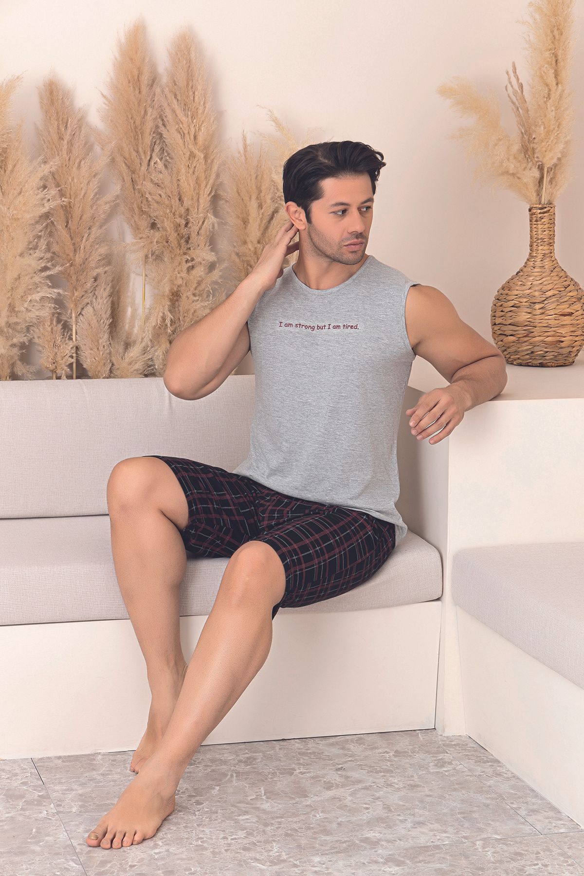 Sude HOMEWEAR ERKEK DESENLİ ATLET ŞORT PİJAMA TAKIMI